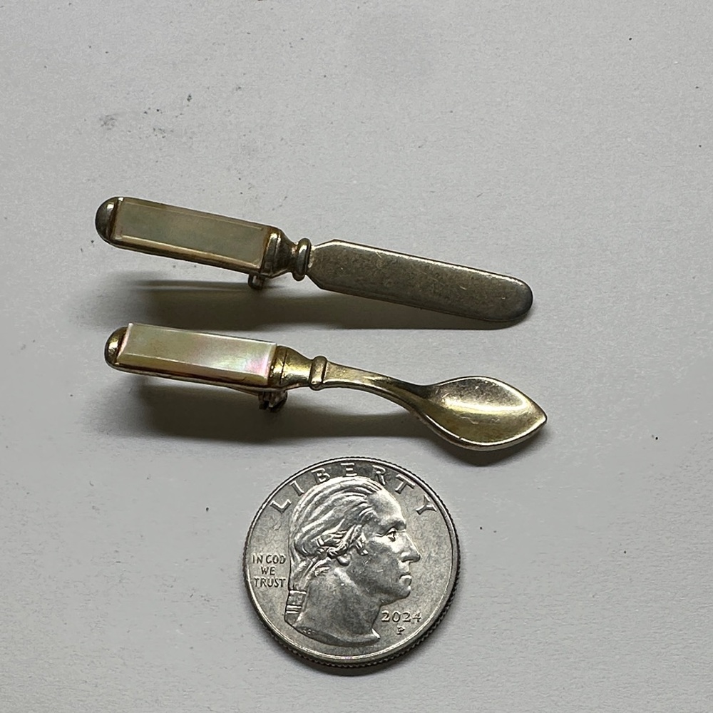 MCM Vintage Golden and Mother of Pearl Tie Pins